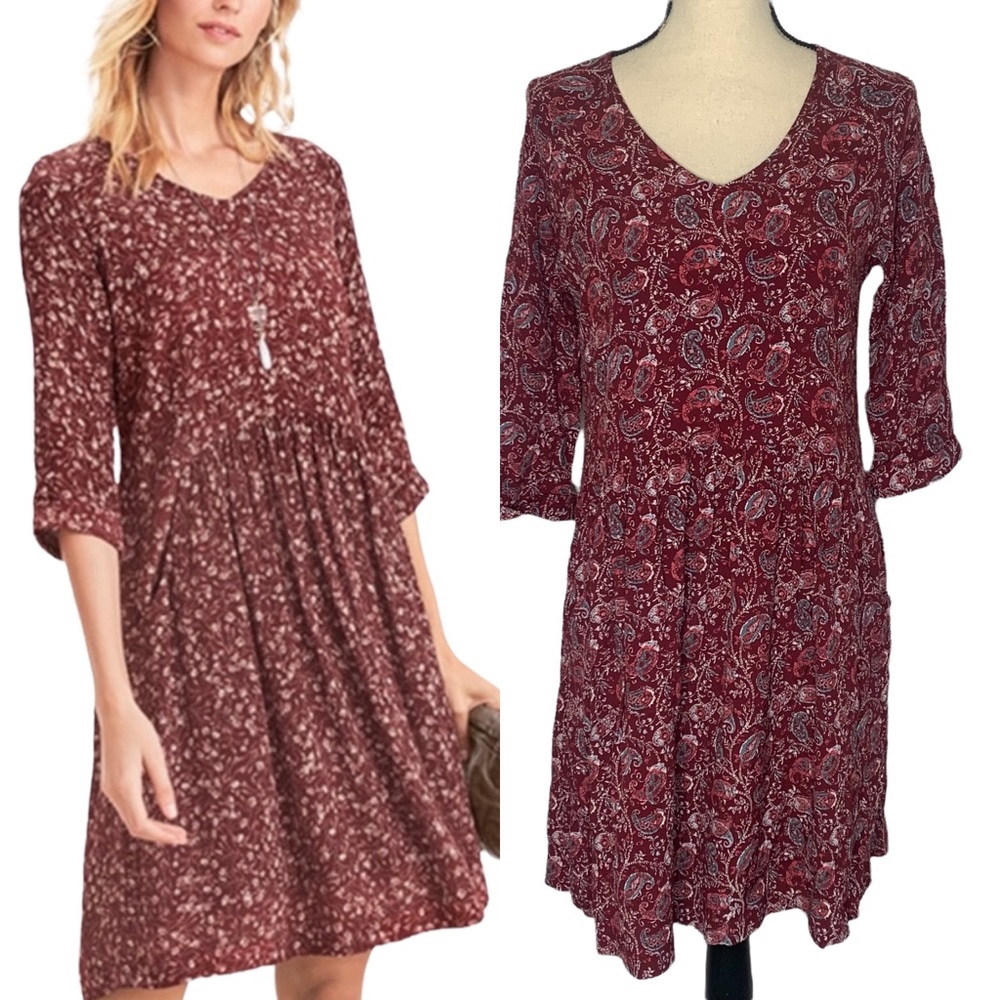Garnet Hill Paisley Print Lagenlook Knee Length Dress